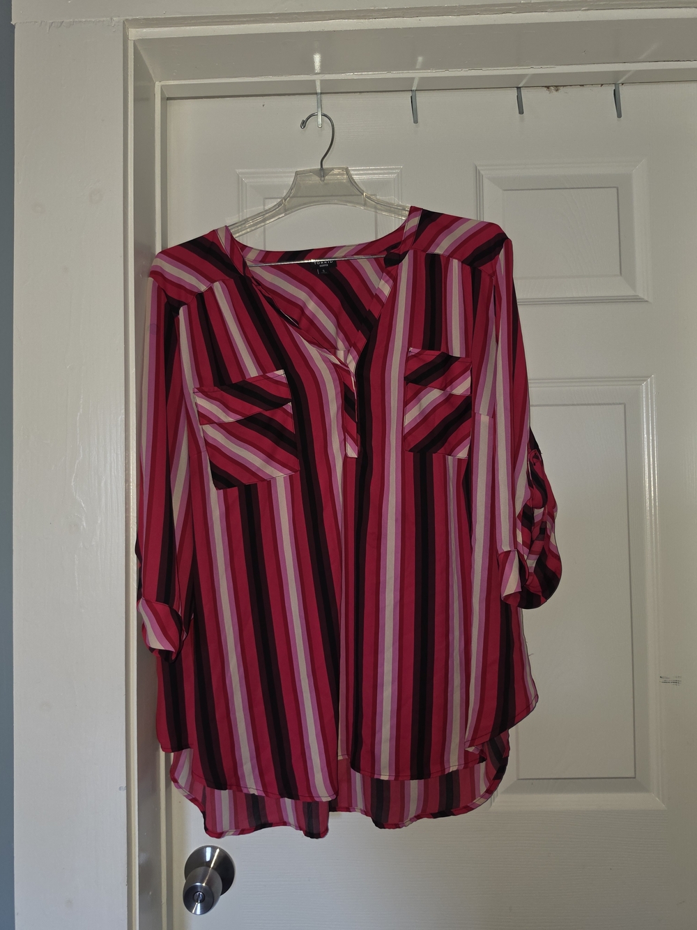torrid Multistripe Pink & Black Button-Front Blouse